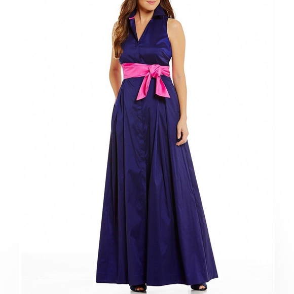 Eliza J Blue Sheen Button Down Maxi Dress Size 10 - Picture 2 of 14